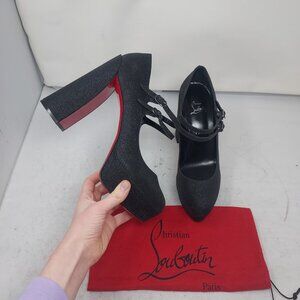 Christian Louboutin Movida Jane Black Glitter Platform Heel Shoe